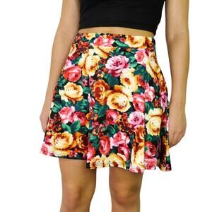 Y2k Qurio Urban Outfitters Floral Skater Skirt Vibrant Pink & Orange Mini Skirt
